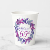 Elegant Roze en Paarse krans 65e Verjaardag Papieren Bekers (Voorkant)