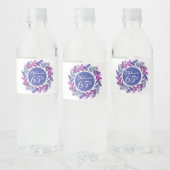 Elegant Roze en Paarse krans 65e Verjaardag Waterfles Etiket (Flessen)