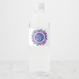 Elegant Roze en Paarse krans 65e Verjaardag Waterfles Etiket