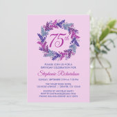 Elegant Roze en Paarse krans 75e verjaardagsfeestj Kaart (Staand voorkant)
