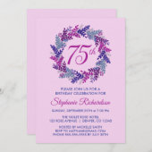 Elegant Roze en Paarse krans 75e verjaardagsfeestj Kaart (Voorkant / Achterkant)