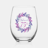 Elegant Roze en Paarse krans 75e verjaardagsfeestj Wijnglas Zonder Voet (Voorkant)