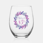 Elegant Roze en Paarse krans 85e verjaardagsfeestj Wijnglas Zonder Voet (Voorkant)