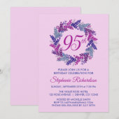 Elegant Roze en Paarse krans 95e Verjaardag Kaart (Voorkant / Achterkant)