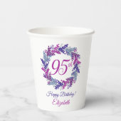 Elegant Roze en Paarse krans 95e Verjaardag Papieren Bekers (Achterkant)