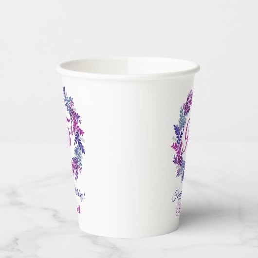 Elegant Roze en Paarse krans 95e Verjaardag Papieren Bekers (Links)
