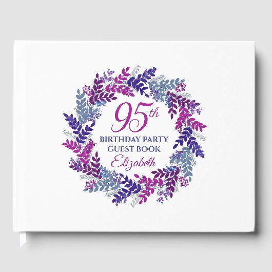 Elegant Roze en Paarse krans 95e verjaardagsfeestj Gastenboek (Voorkant)