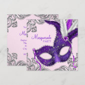 Elegant roze en Paarse Masquerade Party Kaart (Voorkant / Achterkant)