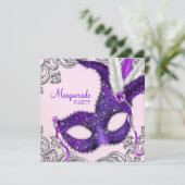 Elegant roze en Paarse Masquerade Party Kaart (Staand voorkant)