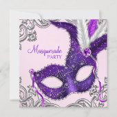 Elegant roze en Paarse Masquerade Party Kaart (Voorkant)