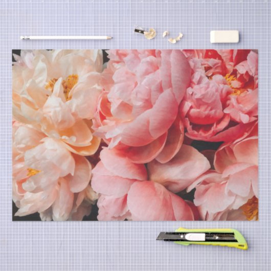 Elegant roze en peach peonies tissuepapier (Craft)