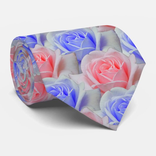Elegant Roze en Powder Blue Rozen Floral Wedding Stropdas (Opgerold)