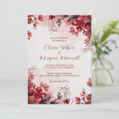 Elegant Roze en Rode Bloemen Bruiloft Kaart (Staand voorkant)