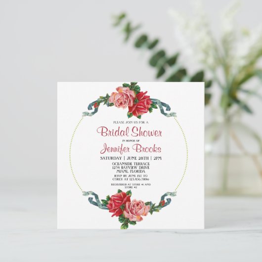 Elegant roze en rode roze Vrijgezellenfeest Kaart (Staand voorkant)