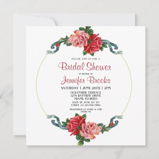 Elegant roze en rode roze Vrijgezellenfeest Kaart (Voorkant)