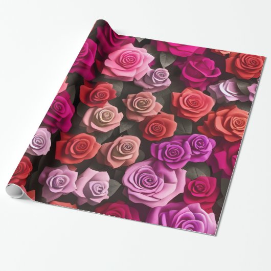 Elegant roze en rode Rozen Cadeaupapier (Uitgerold)