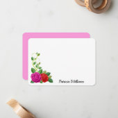 Elegant roze en rode rozenbloem notitiekaartje (Voorkant / Achterkant in situ)