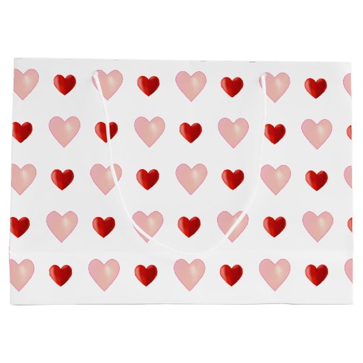 Elegant roze en rood hart op wit groot cadeauzakje (Achterkant)