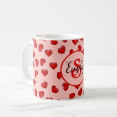 Elegant roze en rood hartritme monogrammen koffiemok (Voorkant links)