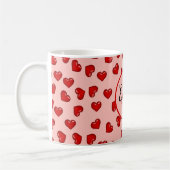 Elegant roze en rood hartritme monogrammen koffiemok (Links)