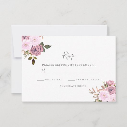 Elegant roze en Roos Gold Wedding RSVP (Voorkant)