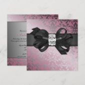 Elegant Roze en Silver Invite met Diamond Bow Kaart (Voorkant / Achterkant)