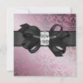 Elegant Roze en Silver Invite met Diamond Bow Kaart (Voorkant)