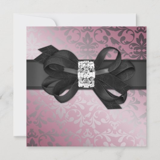 Elegant Roze en Silver Invite met Diamond Bow Kaart (Voorkant)