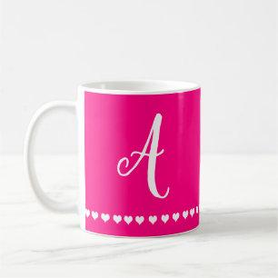 Elegant Roze en White Monogram Initiaal Koffie Mok