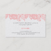 Elegant Roze en White Paisley Lace Visitekaartje (Achterkant)