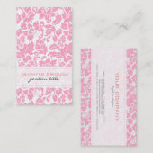 Elegant roze en wit bloemdamast patroon visitekaartje (Voorkant / Achterkant)