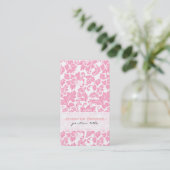 Elegant roze en wit bloemdamast patroon visitekaartje (Staand voorkant)