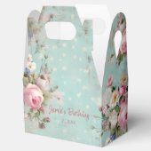 Elegant  Roze en Wit Bloemen op Mint Bedankdoosjes (Geopend)