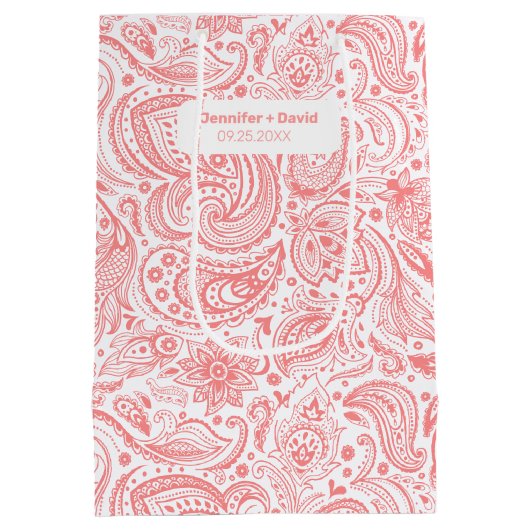 Elegant roze en wit bloemig paisley patroon medium cadeauzakje (Achterkant)