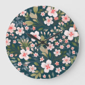 Elegant roze en wit bloemmotief grote klok (Voorkant)