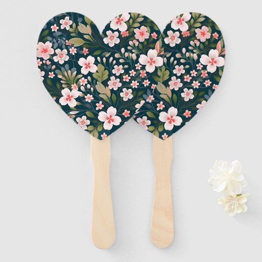 Elegant roze en wit bloemmotief handwaaier (Voorkant en achterkant)