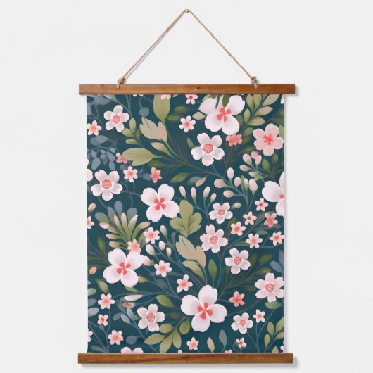 Elegant roze en wit bloemmotief hangend wandkleed (Voorkant)