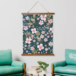 Elegant roze en wit bloemmotief hangend wandkleed