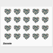 Elegant roze en wit bloemmotief hart sticker (Vel)
