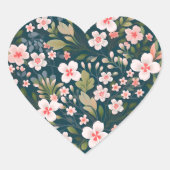 Elegant roze en wit bloemmotief hart sticker (Voorkant)