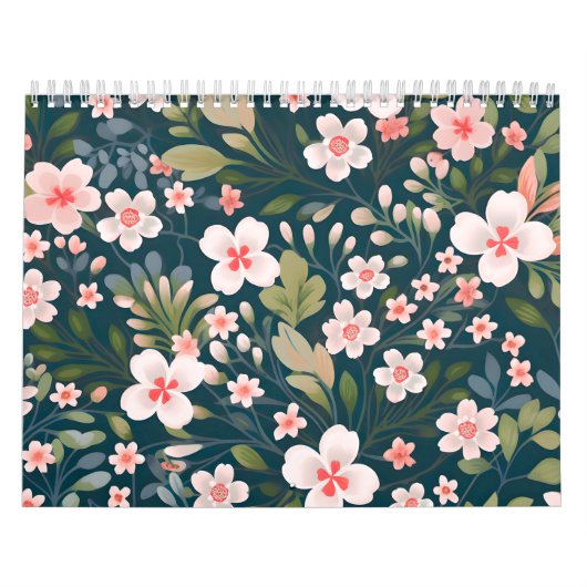 Elegant roze en wit bloemmotief kalender (Hoes)