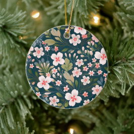 Elegant roze en wit bloemmotief keramisch ornament