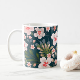 Elegant roze en wit bloemmotief koffiemok