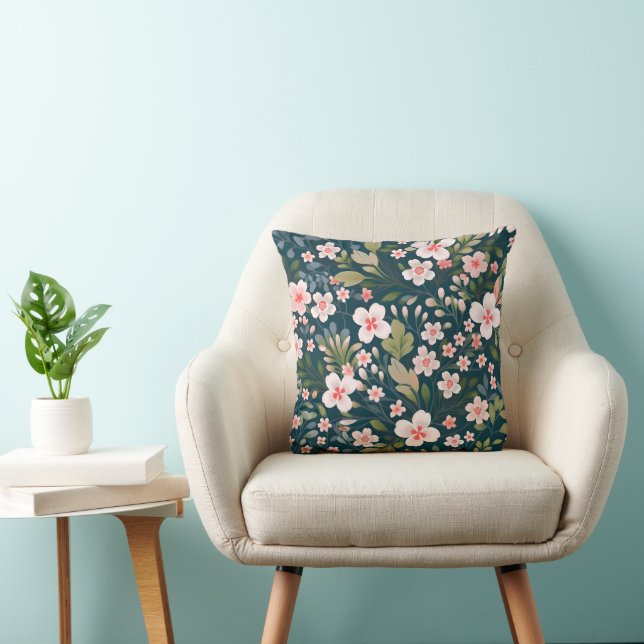 Elegant roze en wit bloemmotief  kussen (Stoel)