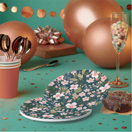 Elegant roze en wit bloemmotief papieren bordje
