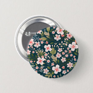 Elegant roze en wit bloemmotief ronde button 5,7 cm