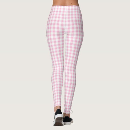 Elegant roze en wit Gingham patroon Leggings (Achterkant)