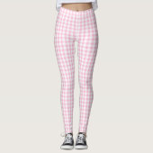 Elegant roze en wit Gingham patroon Leggings (Voorkant)