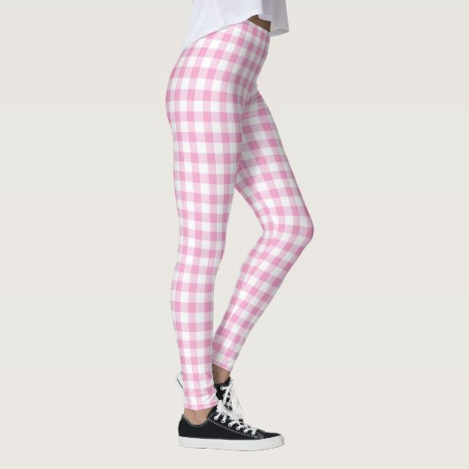 Elegant roze en wit Gingham patroon Leggings (Rechts)