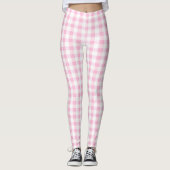 Elegant roze en wit Gingham patroon Leggings (Voorkant)